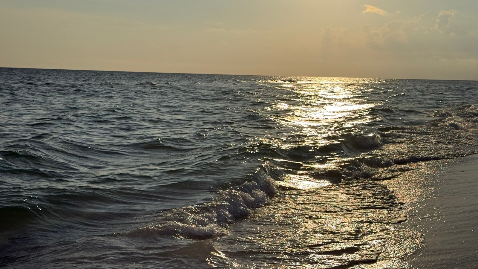 Small waves catching the low evening light